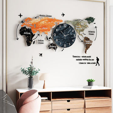 Modern Large World Map Wall Clock Home Decor Art